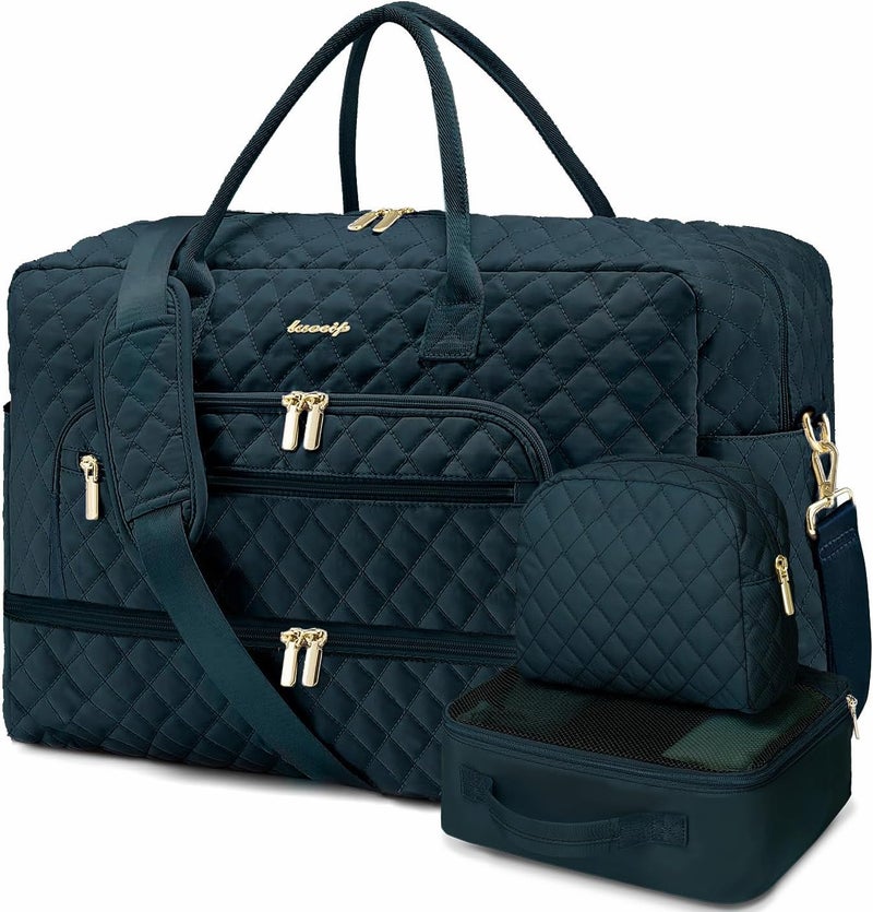 LUOCIP Large Women Travel Duffle Bag - Carry on Overnight Weekend Travel Duffel Tote Gym Bag with Wet Pocket Toiletry Weekender Overnight Bag for Travel Business Trips Sports Hospital 3 Pcs Set - Image 1